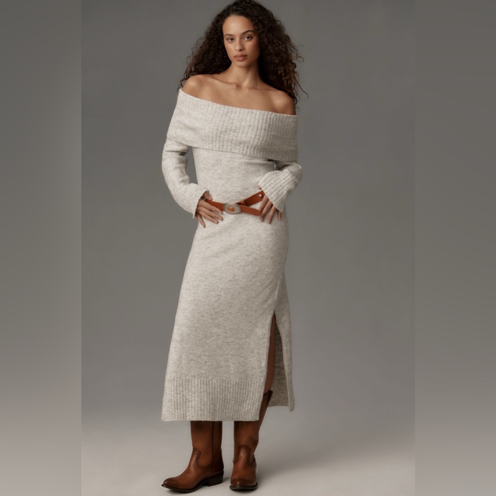 NWT! Anthropologie Daily Practice Off-Shoulder Foldover Midi Sweater Dress -1X 🪑